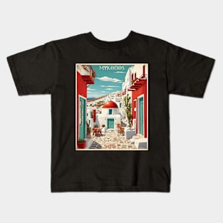 Mykonos Greece Tourism Vintage Poster Kids T-Shirt